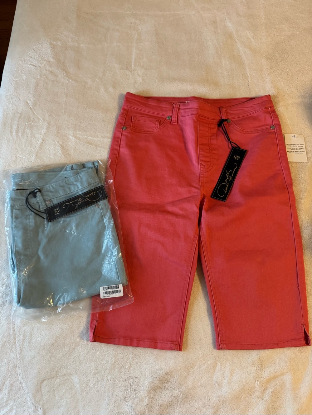 DG2 - 2 Pair Pull-On Jean Shorts in Coral and Light Blue NWT